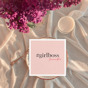 Modern Pink Girl Boss & Name   best Girly Gift Napkin