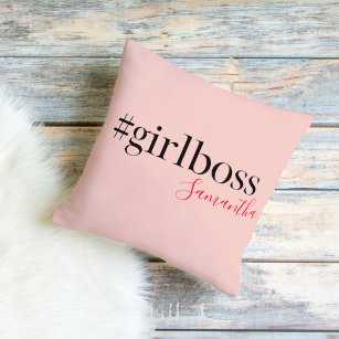 Modern Pink Girl Boss & Name   best Girly Gift Outdoor Pillow
