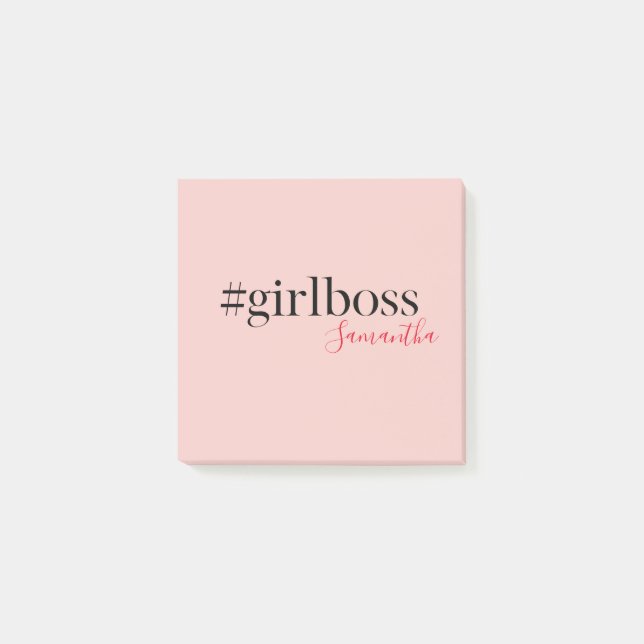 Modern Pink Girl Boss & Name | best Girly Gift Post-it Notes (Front)