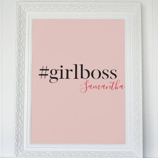 Modern Pink Girl Boss & Name   best Girly Gift Poster