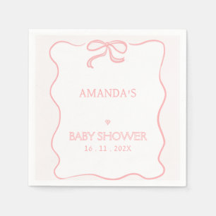 Modern Pink Girl Bow Baby Shower Paper Napkin