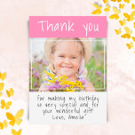 Modern Pink Girl Custom Photo Birthday  Thank You Card<br><div class="desc">Modern Pink Girl Custom Photo Birthday Thank You Card. Modern thank you postcard for kids with a pink and white background,  thank you text and your message and name. Personalize with your favourite photo of a birthday girl. Thank your friends and family for their gifts and wishes.</div>