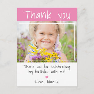 Modern Pink Girl Photo Birthday Thank you Postcard