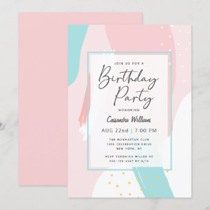 Modern Pink Girly Abstract Birthday Party for Her Invitation