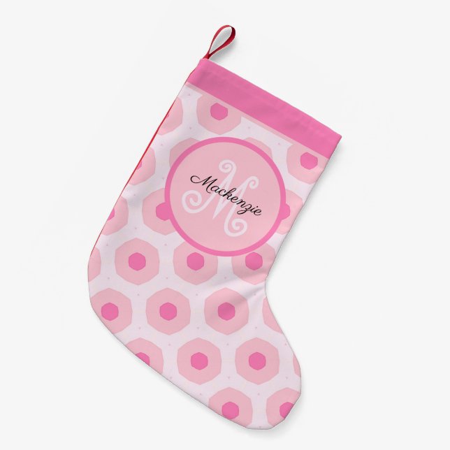 Modern Pink Girly Circle Dots Pattern Custom Small Christmas Stocking (Front (Hanging))