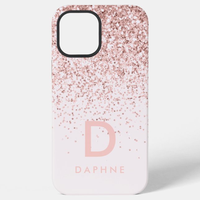 Modern pink girly glitter initial monogram iPhone case (Back)