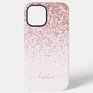 Modern pink girly glitter initial monogram iPhone 12 pro max case