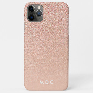 Modern pink girly monogram personalized glitter iPhone 11 pro max case