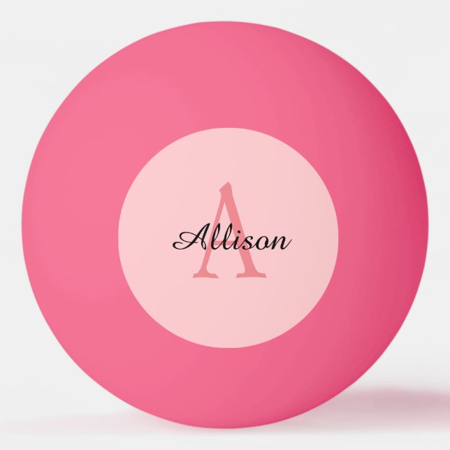 Modern Pink Girly Monogram Personalized Name Ping Pong Ball (Front)
