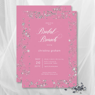 Modern Pink Glam Diamond Frame Bridal Brunch Invitation