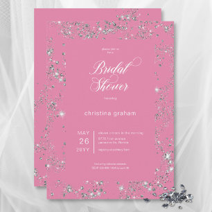 Modern Pink Glam Diamond Frame Bridal Shower Invitation