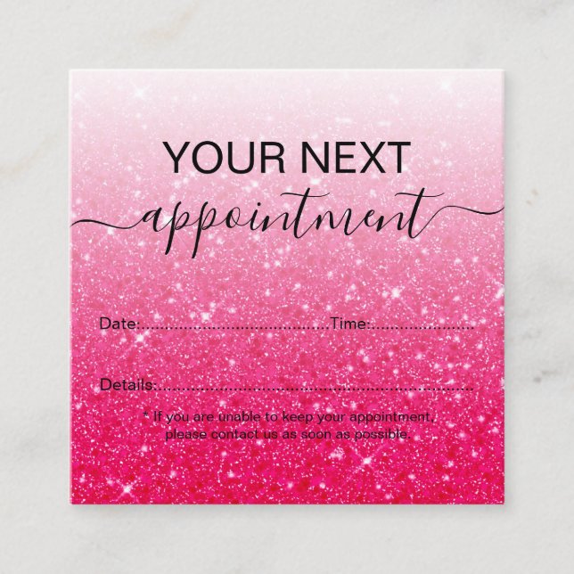 Modern Pink Glitter Appointment Card (Front)