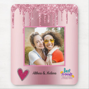 Modern Pink Glitter Besties Customizable Mouse Pad