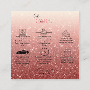 Modern Pink Glitter Cake Care  Square Business Card