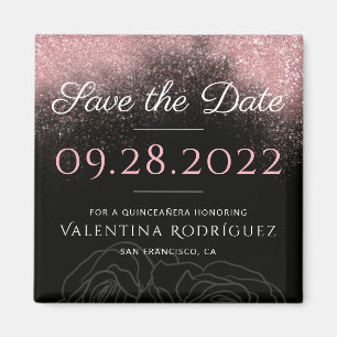Modern Pink Glitter Chic Quinceañera Save The Date Magnet