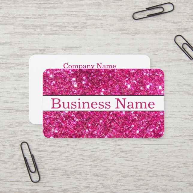 Modern Pink Glitter Customized Personalized Business Card (Front/Back In Situ)