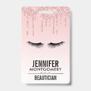 Modern Pink Glitter Drips & Black Eyelashes Badge
