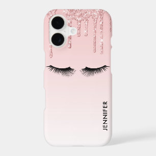 Modern Pink Glitter Drips & Eyelashes