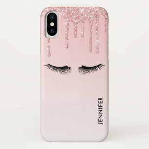 Modern Pink Glitter Drips & Eyelashes Case-Mate iPhone Case