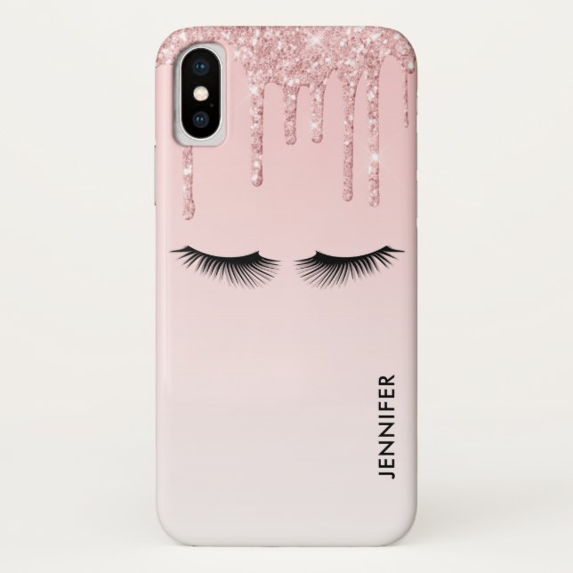 Modern Pink Glitter Drips & Eyelashes Case-Mate iPhone Case (Back)