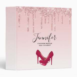 Modern Pink Glitter Drips & High Heels Binder