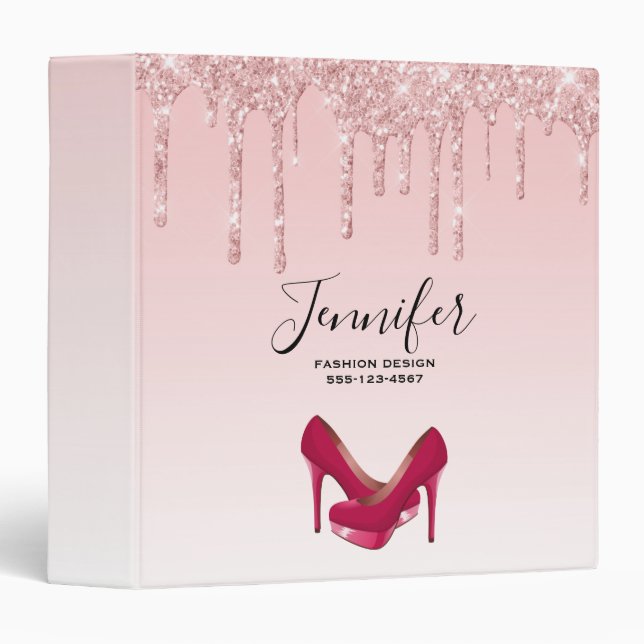 Modern Pink Glitter Drips & High Heels Binder (Front/Spine)