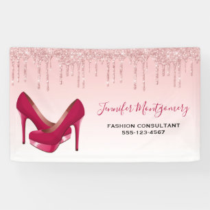 Modern Pink Glitter Drips & High Heels Business Banner