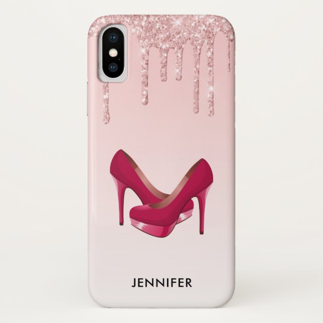 Modern Pink Glitter Drips & High Heels Case-Mate iPhone Case (Back)