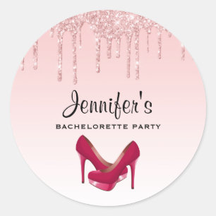 Modern Pink Glitter Drips & High Heels Classic Round Sticker