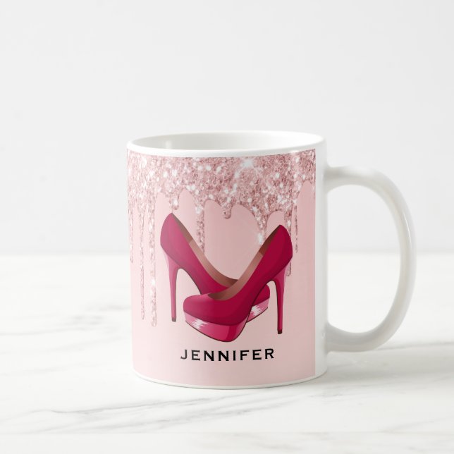 Modern Pink Glitter Drips & High Heels Coffee Mug (Right)