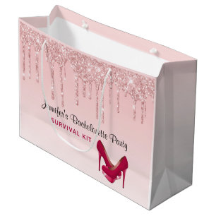 Modern Pink Glitter Drips & High Heels Large Gift Bag
