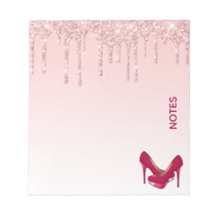 Modern Pink Glitter Drips & High Heels Notepad