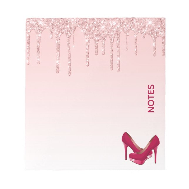 Modern Pink Glitter Drips & High Heels Notepad (Front)