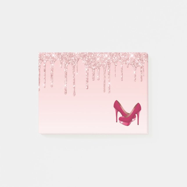 Modern Pink Glitter Drips & High Heels Post-it Notes (Front)