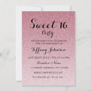 Modern Pink Glitter Faux Ombre Sweet 16 Invitation