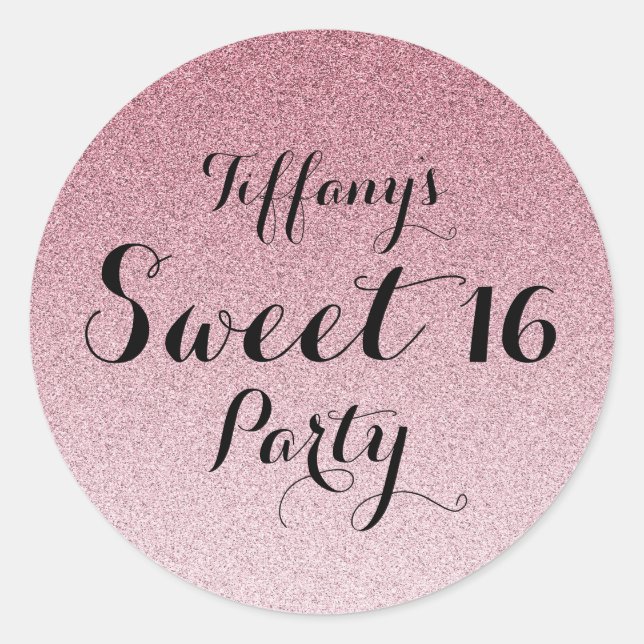 Modern Pink Glitter Faux Ombre Sweet 16 Sticker (Front)