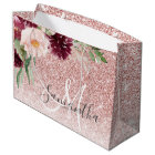 Modern Pink Glitter & Flower Sparkle With Name