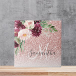 Modern Pink Glitter & Flower Sparkle With Name  Tile<br><div class="desc">Modern Pink Glitter & Flower Sparkle With Name</div>