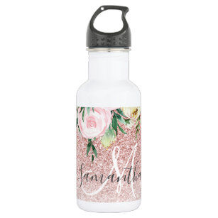 Modern Pink Glitter & Flowers Sparkle With Name 532 Ml Water Bottle