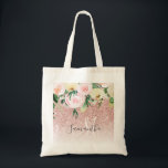 Modern Pink Glitter & Flowers Sparkle With Name Tote Bag<br><div class="desc">Modern Pink Glitter & Flowers Sparkle With Name</div>