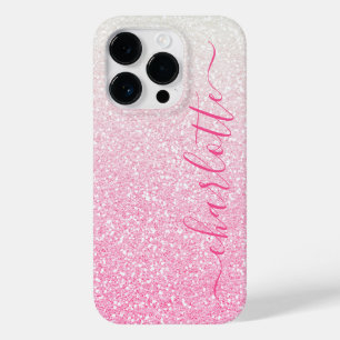 Modern Pink Glitter Girly Chic Personalized Name Case-Mate iPhone 14 Pro Case