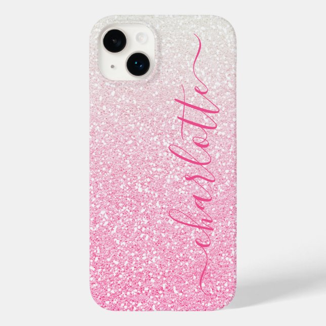 Modern Pink Glitter Girly Chic Personalized Name Case-Mate iPhone Case (Back)