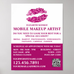 Modern Pink Glitter Lips, Makeup Artist Advert Poster