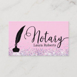 Modern Pink Glitter Loan Signing Agent Business Card