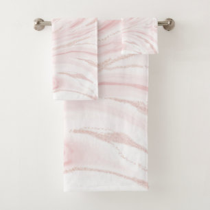 Modern Pink Glitter Marble Bath Towel Set