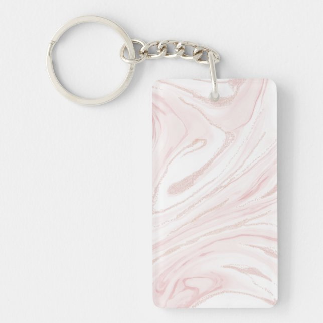 Modern Pink Glitter Marble Keychain (Front)