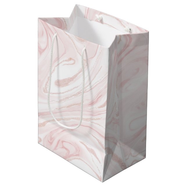 Modern Pink Glitter Marble Medium Gift Bag (Front Angled)