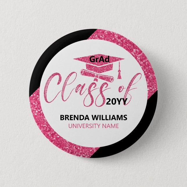 Modern Pink Glitter Modern Text Class Of 2023 2 Inch Round Button (Front)