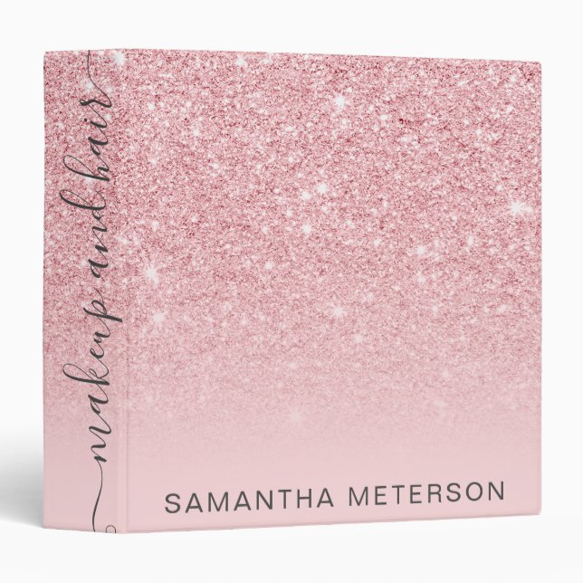 Modern pink glitter ombre blush makeup hair binder (Front/Spine)
