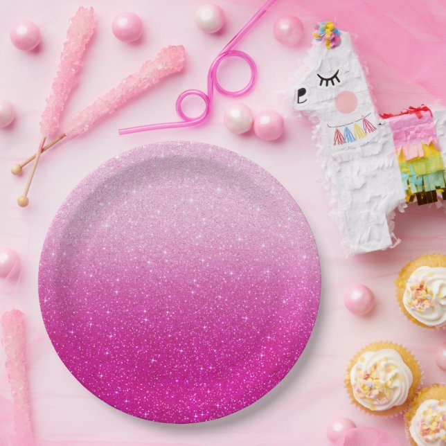 Modern Pink Glitter Pattern ombre Paper Plate (Party)